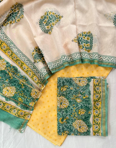 Unstitched Hand Block Print Chanderi Silk Suit
