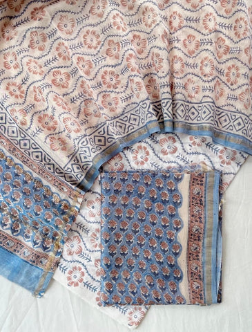 Unstitched Hand Block Print Chanderi Silk Suit