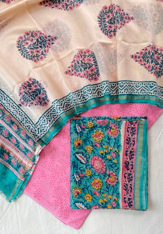 Unstitched Hand Block Print Chanderi Silk Suit