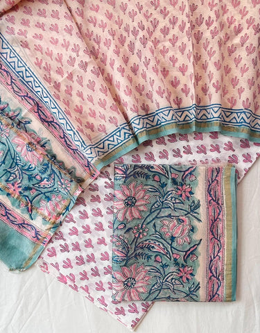 Unstitched Hand Block Print Chanderi Silk Suit