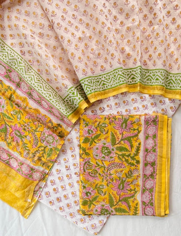 Unstitched Hand Block Print Chanderi Silk Suit