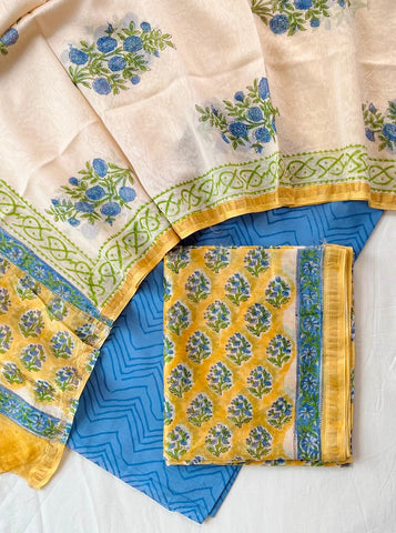 Unstitched Hand Block Print Chanderi Silk Suit