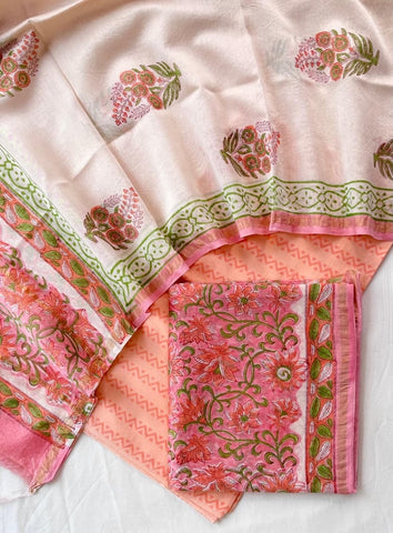 Unstitched Hand Block Print Chanderi Silk Suit
