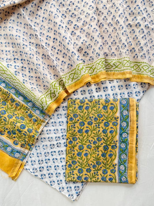 Unstitched Hand Block Print Chanderi Silk Suit