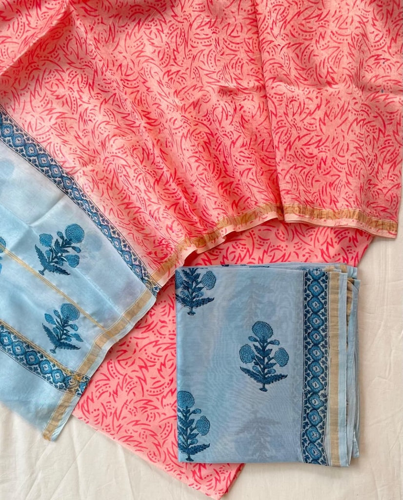 Unstitched Hand Block Print Chanderi Silk Suit