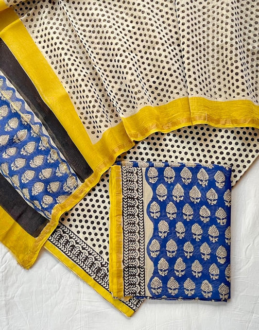 Unstitched Hand Block Print Chanderi Silk Suit