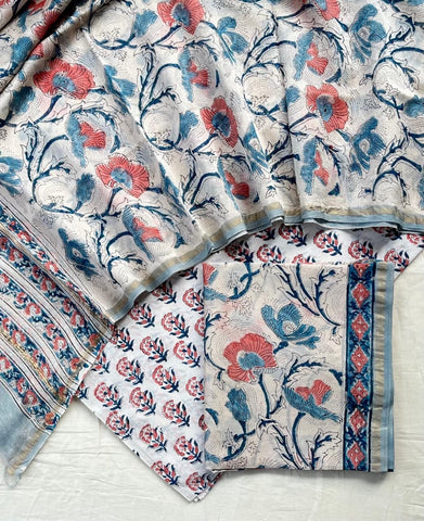 Unstitched Hand Block Print Chanderi Silk Suit