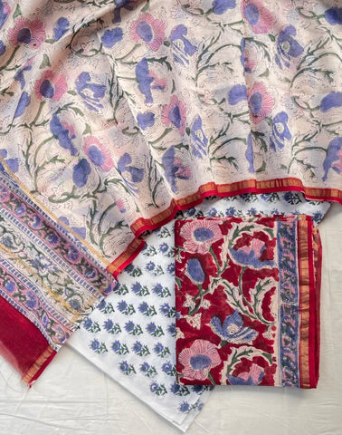 Unstitched Hand Block Print Chanderi Silk Suit