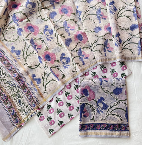 Unstitched Hand Block Print Chanderi Silk Suit