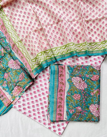Unstitched Hand Block Print Chanderi Silk Suit