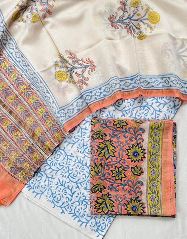 Unstitched Hand Block Print Chanderi Silk Suit