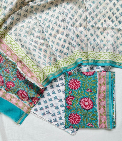 Unstitched Hand Block Print Chanderi Silk Suit