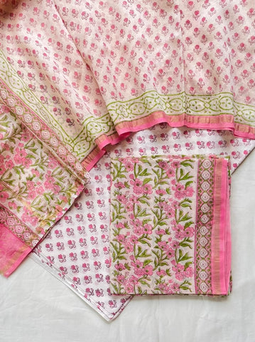 Unstitched Hand Block Print Chanderi Silk Suit