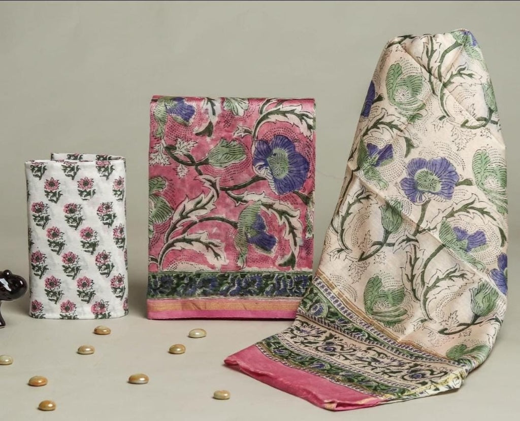 Hand Block Chanderi Silk Dress Materials