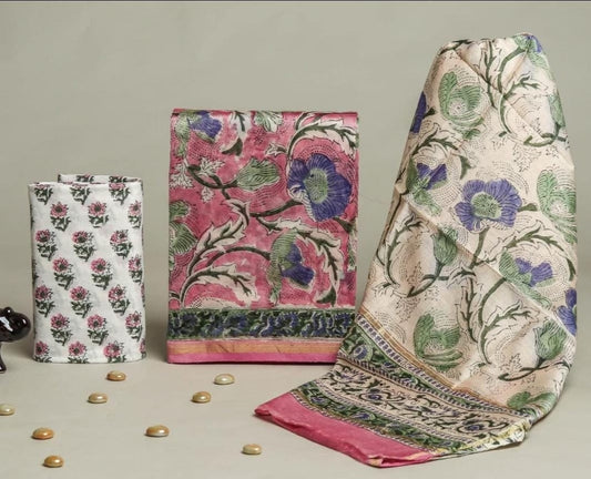 Hand Block Chanderi Silk Dress Materials