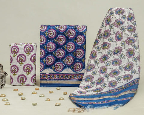 Hand Block Chanderi Silk Dress Materials