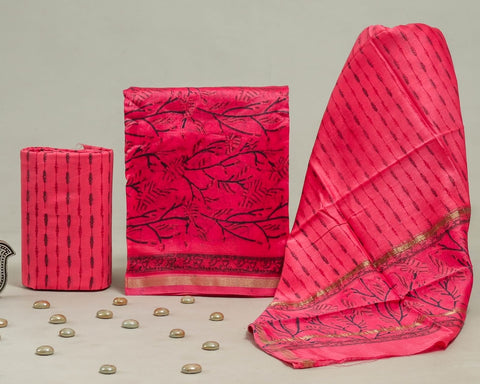 Hand Block Chanderi Silk Dress Materials