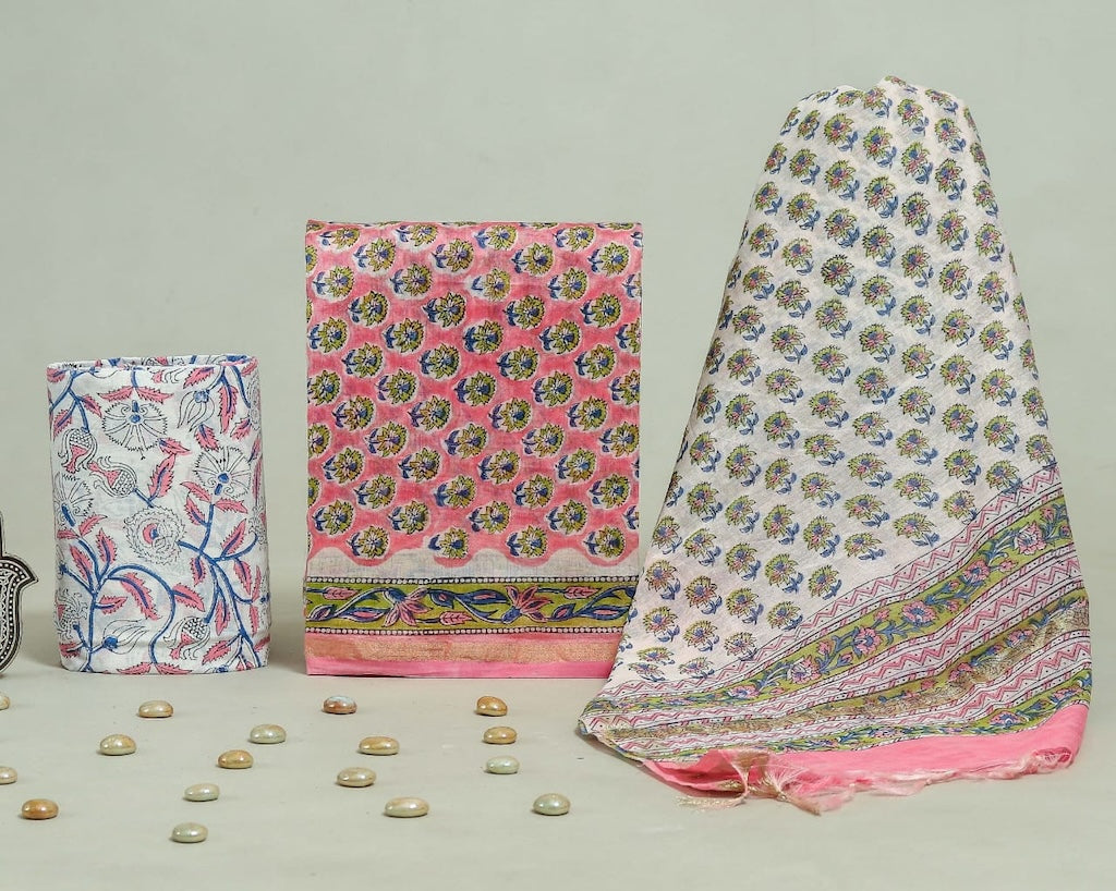 Hand Block Chanderi Silk Dress Materials