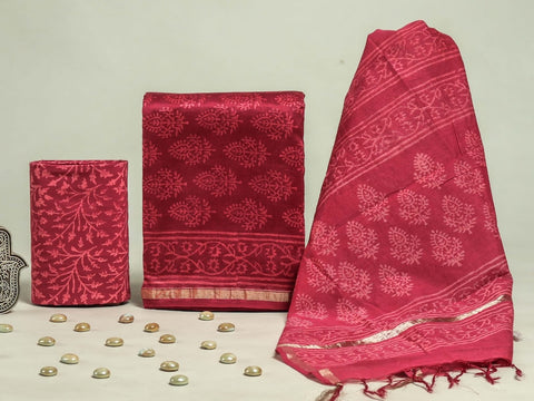 Hand Block Chanderi Silk Dress Materials