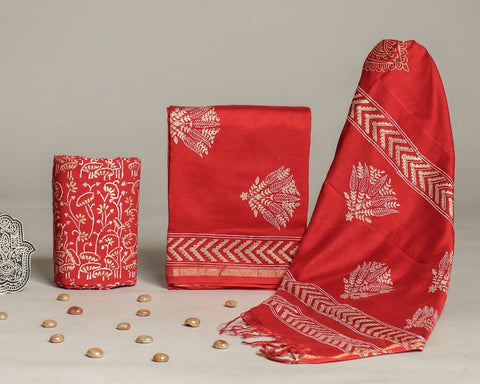 Hand Block Chanderi Silk Dress Materials