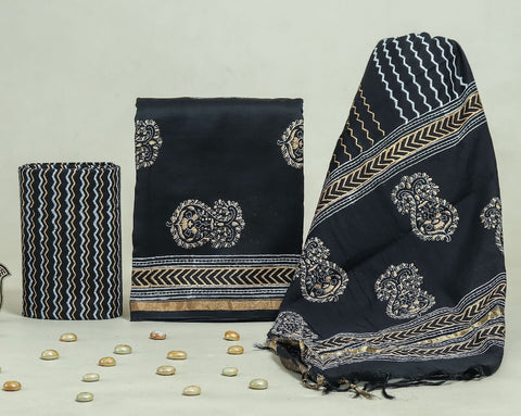 Hand Block Chanderi Silk Dress Materials