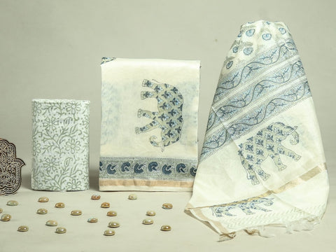 Hand Block Chanderi Silk Dress Materials