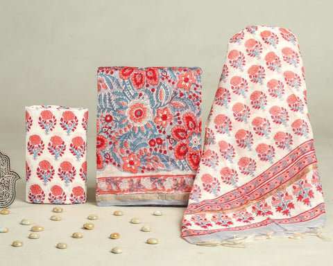 Hand Block Chanderi Silk Dress Materials