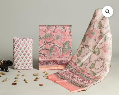 Hand Block Chanderi Silk Dress Materials