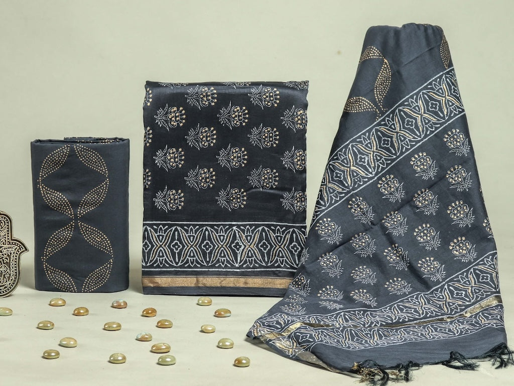 Hand Block Chanderi Silk Dress Materials