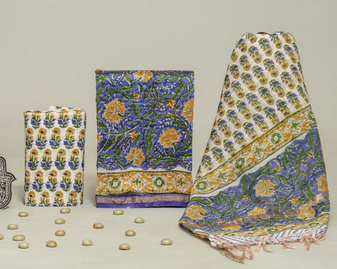 Hand Block Chanderi Silk Dress Materials