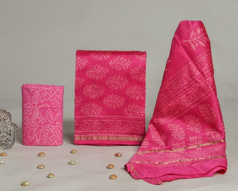 Hand Block Chanderi Silk Dress Materials