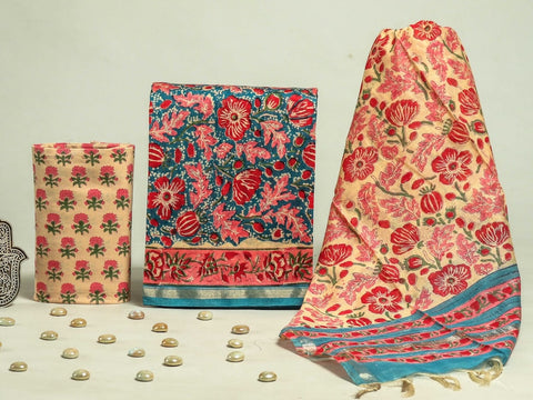 Hand Block Chanderi Silk Dress Materials