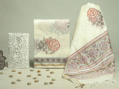 Hand Block Chanderi Silk Dress Materials