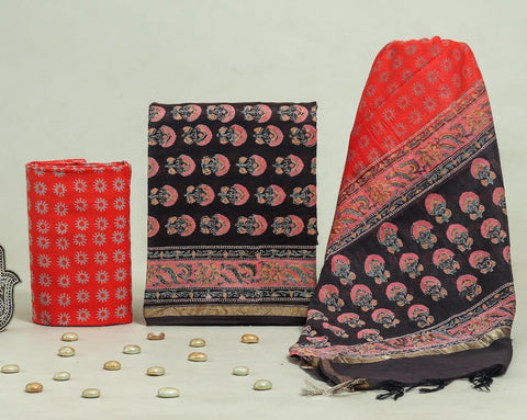 Hand Block Chanderi Silk Dress Materials