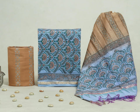 Hand Block Chanderi Silk Dress Materials
