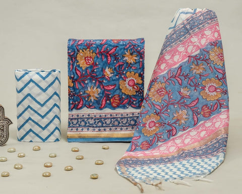 Hand Block Chanderi Silk Dress Materials