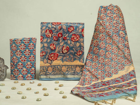 Hand Block Chanderi Silk Dress Materials