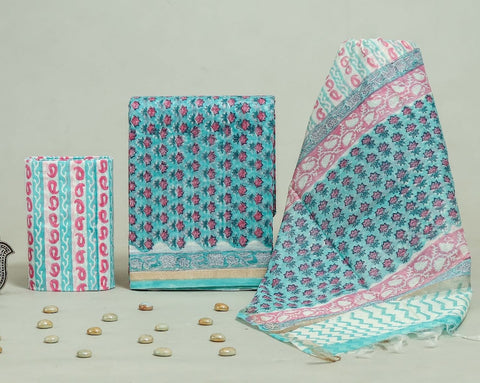 Hand Block Chanderi Silk Dress Materials