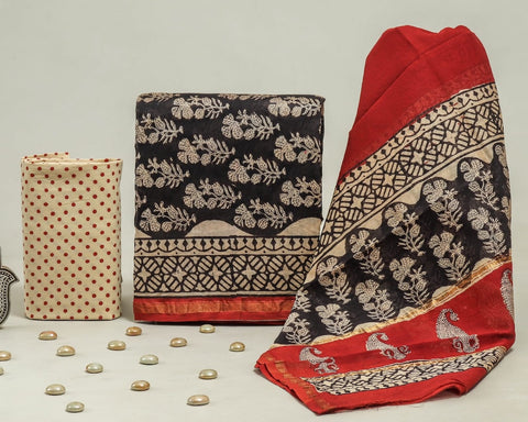 Hand Block Chanderi Silk Dress Materials