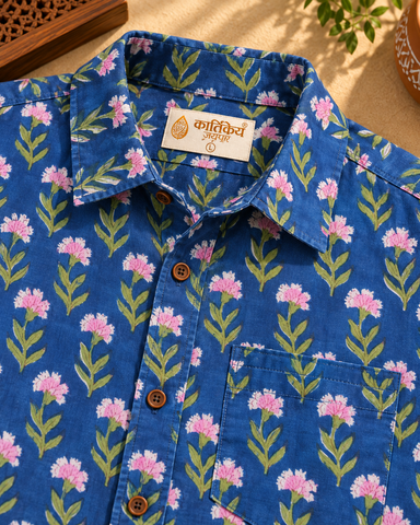 Classic Organic Indigo Print Men's Half Sleeves Shirt