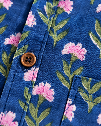 Classic Organic Indigo Print Men's Half Sleeves Shirt