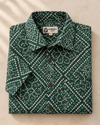 Mens Handcrafted Bandhej Print Cotton Shirt - Mehndi Ceremony