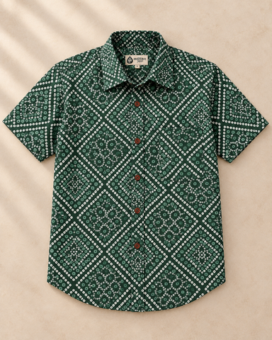 Mens Handcrafted Bandhej Print Cotton Shirt - Mehndi Ceremony