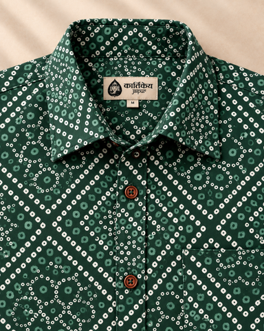 Mens Handcrafted Bandhej Print Cotton Shirt - Mehndi Ceremony