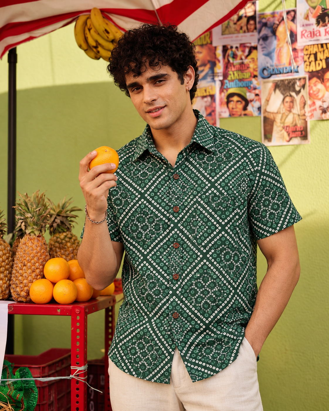 Mens Handcrafted Bandhej Print Cotton Shirt - Mehndi Ceremony