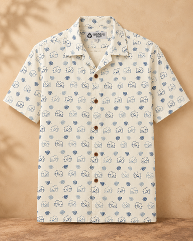 Blue Elephant Print Cotton Shirt Men - By Kartikeya Jaipur