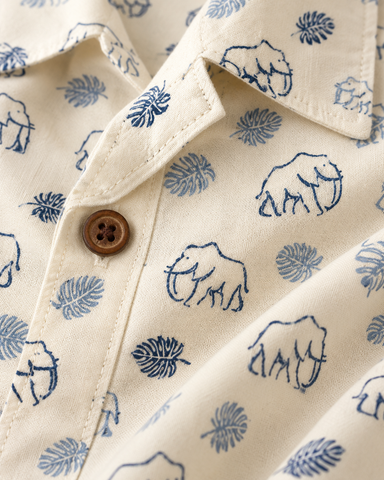 Blue Elephant Print Cotton Shirt Men - By Kartikeya Jaipur