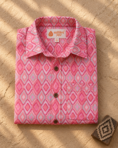 Ikat Print Full Sleeve Cotton Shirt for Men
