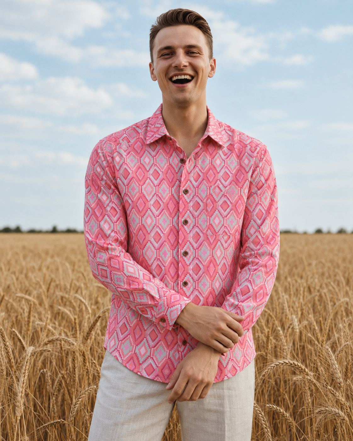 Ikat Print Full Sleeve Cotton Shirt for Men