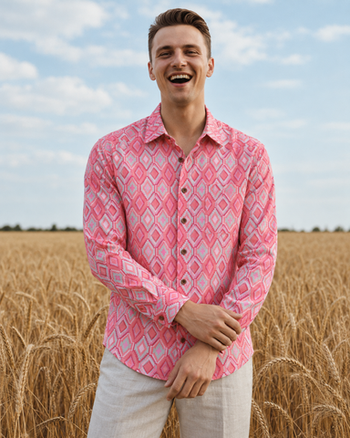 Ikat Print Full Sleeve Cotton Shirt for Men